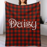 Personalized Buffalo Plaid Christmas Checkered Red Snowflake Name Blanket